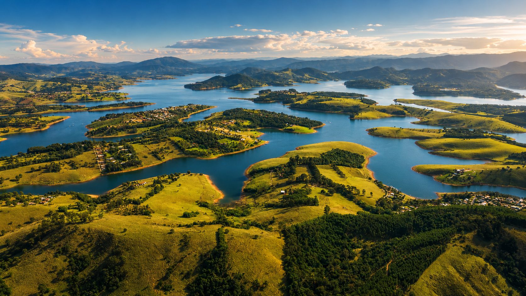 Vista aérea da Represa Jaguari e região de Piracaia