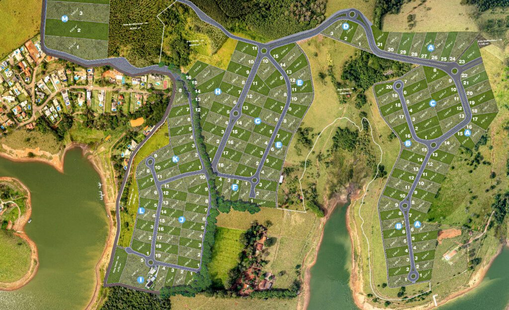 Mapa de lotes do Terras de Santa Maria, quadras de A a M